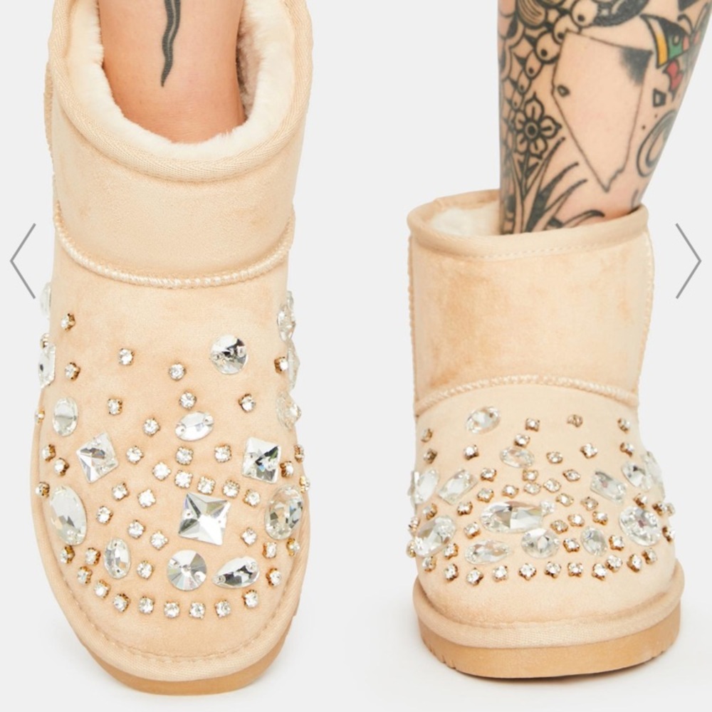 Azalia Wang short tan rhinestone boot NEW